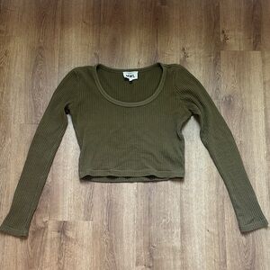 Madewell MWL Waffle Long-Sleeve Crop Tee in Golden Spinach